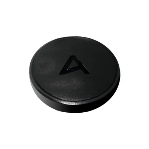 Black camera cover with the letter 'A' embossed on its surface.