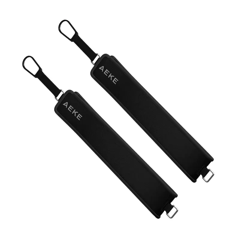 Pair of black AEKE extension straps with carabiner clips for home gym workouts